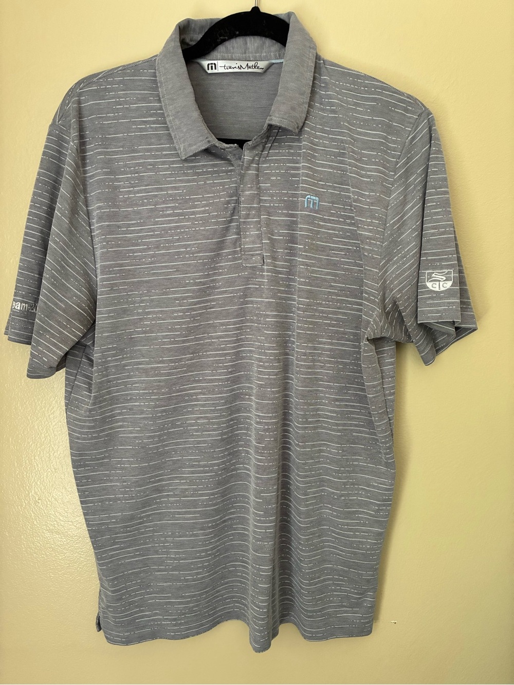 Travis Mathew Gray Striped Polo with Subtle Logo